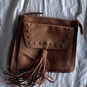 T-Shirt & Jeans Brown PU Vegan Leather Boho Bag with Matching Embroidery